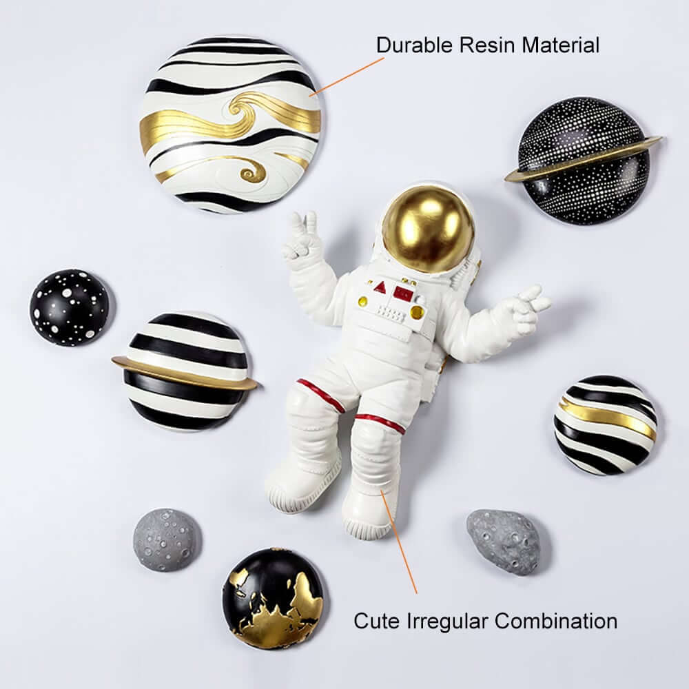 Art Deco Resin Wall Art Set – Multi-Color Spaceman and Planets Decor
