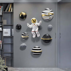 Art Deco Resin Wall Art Set – Multi-Color Spaceman and Planets Decor