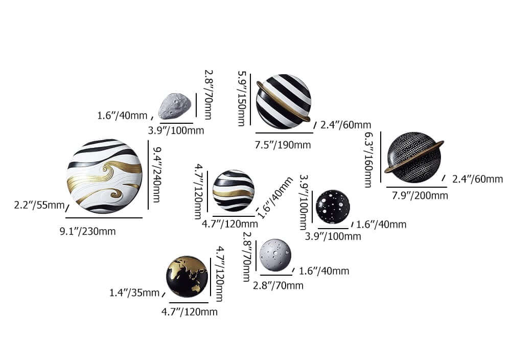 Art Deco Resin Wall Art Set – Multi-Color Spaceman and Planets Decor Dimensions