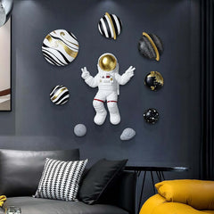 Art Deco Resin Wall Art Set – Multi-Color Spaceman and Planets Decor Main Product Image