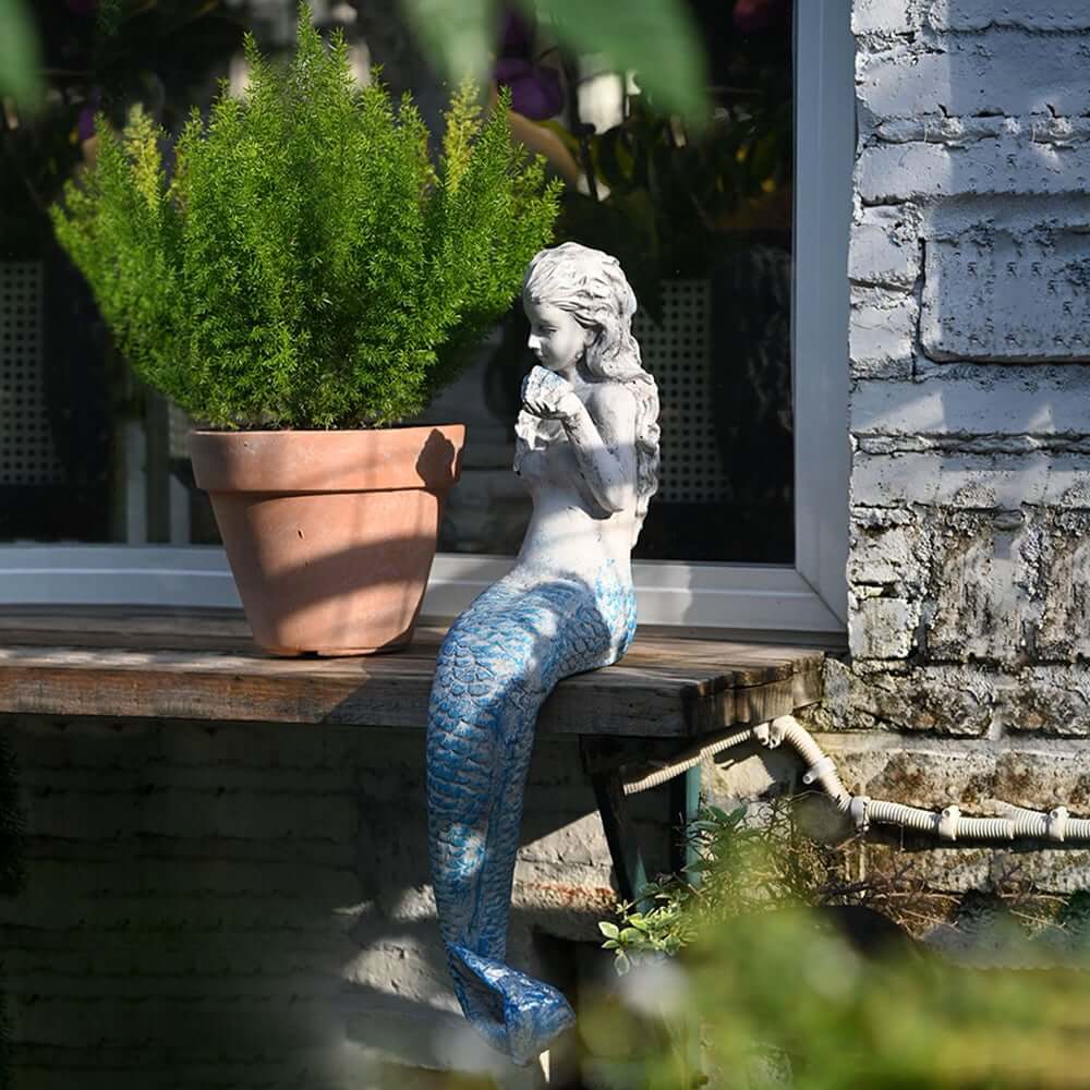 Art Deco White Resin Mermaid Statue for Outdoor Garden Decor