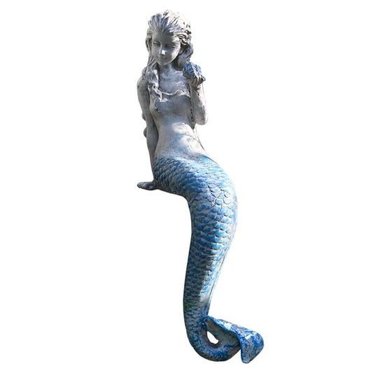 Art Deco White Resin Mermaid Statue for Outdoor Garden Decor