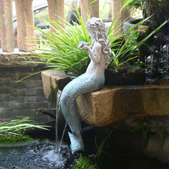 Art Deco White Resin Mermaid Statue for Outdoor Garden Decor