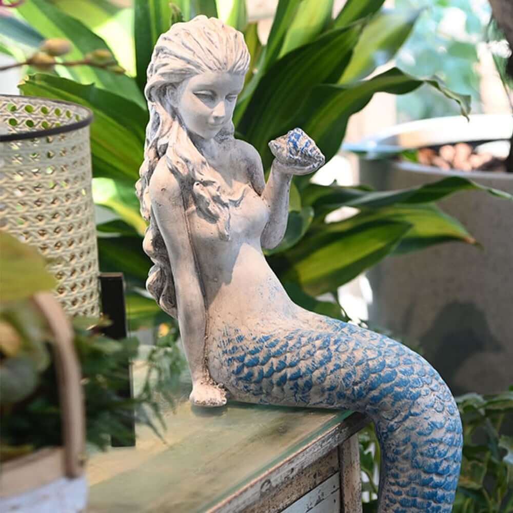 Art Deco White Resin Mermaid Statue for Outdoor Garden Decor