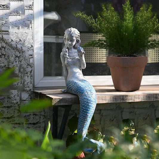Art Deco White Resin Mermaid Statue for Outdoor Garden Decor Main Product Image