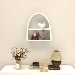 Art Deco White Wall Mounted Floating Shelf with 2 Open Shelves