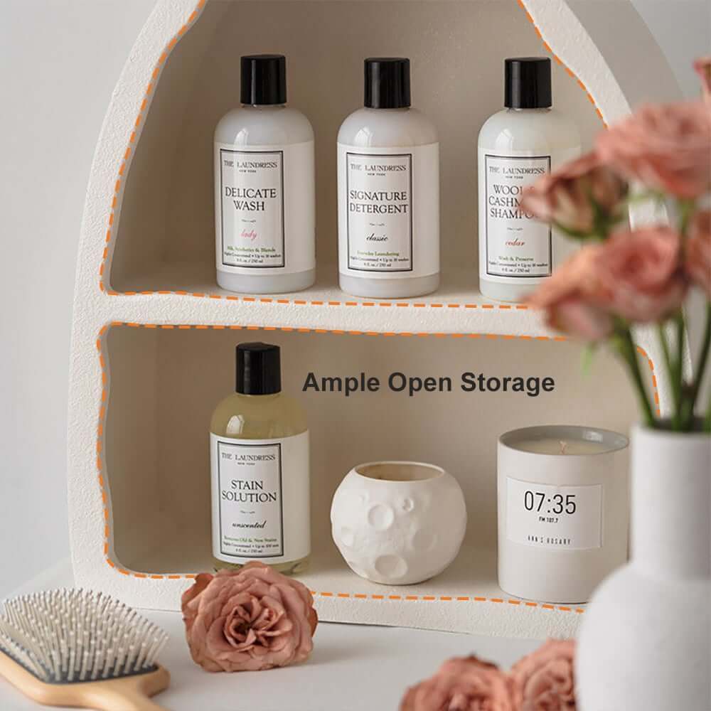 Art Deco White Wall Mounted Floating Shelf with 2 Open Shelves