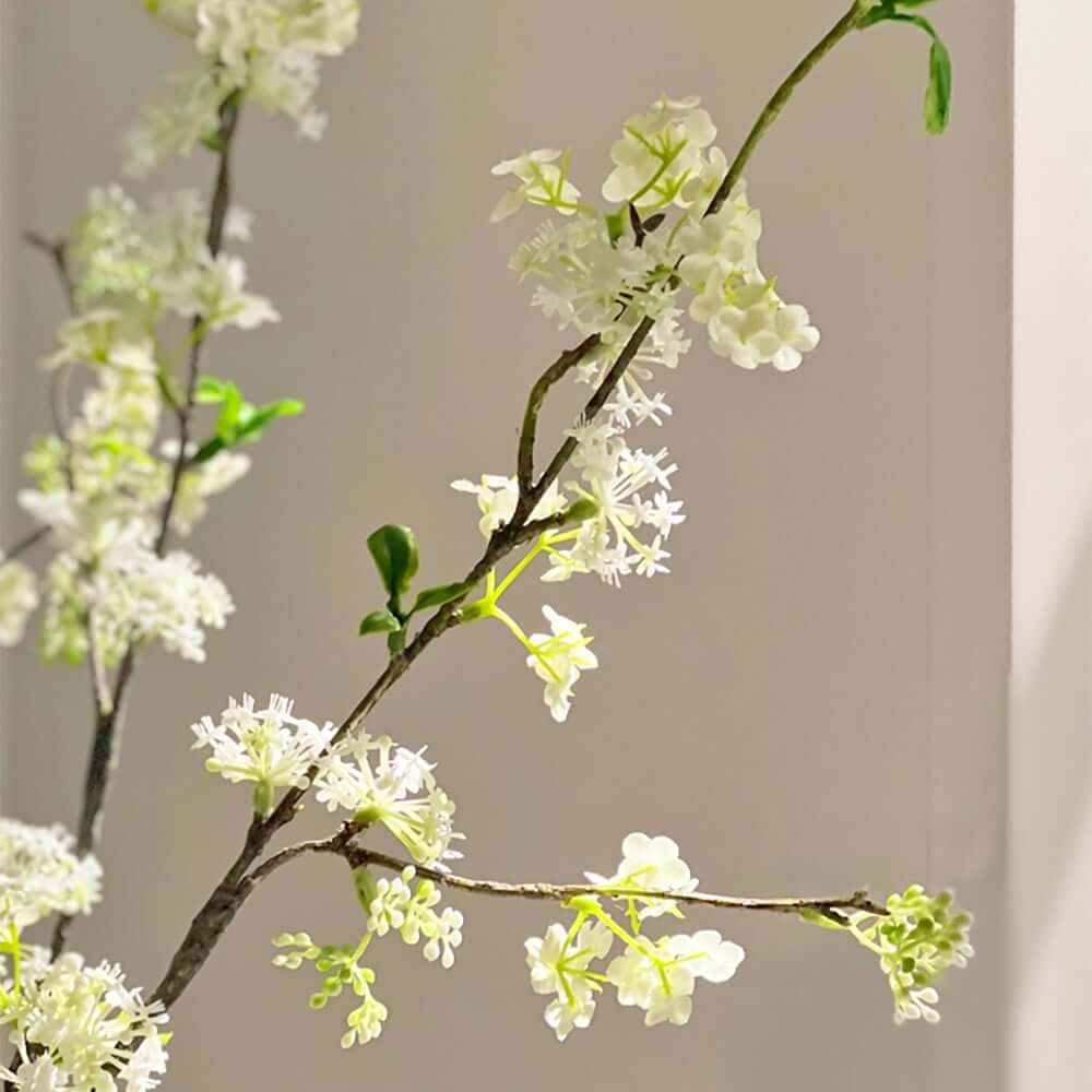 Artificial Cherry Blossom Set with Smoky Gray Glass Planter
