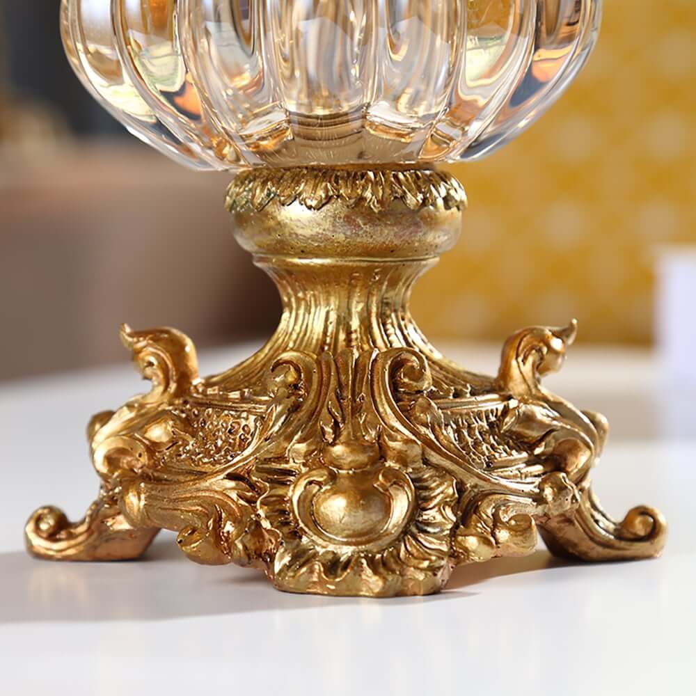 Artificial Orange Floral Arrangement in Gold Glass Planter