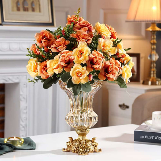 Artificial Orange Floral Arrangement in Gold Glass Planter Main Product Image