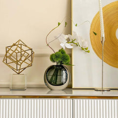 Artificial Orchid Floral Arrangement in Black Glass Planter