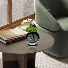 Artificial Orchid Floral Arrangement in Black Glass Planter