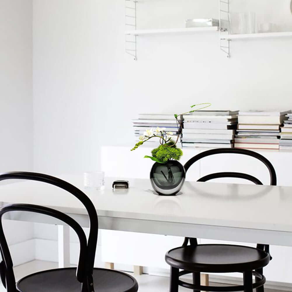 Artificial Orchid Floral Arrangement in Black Glass Planter