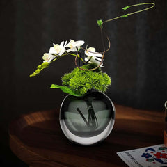 Artificial Orchid Floral Arrangement in Black Glass Planter