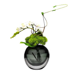 Artificial Orchid Floral Arrangement in Black Glass Planter