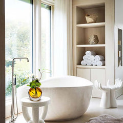 Artificial Orchid Floral Arrangement in Black Glass Planter