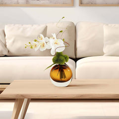 Artificial Orchid Floral Arrangement in Black Glass Planter