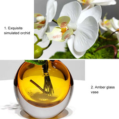 Artificial Orchid Floral Arrangement in Black Glass Planter