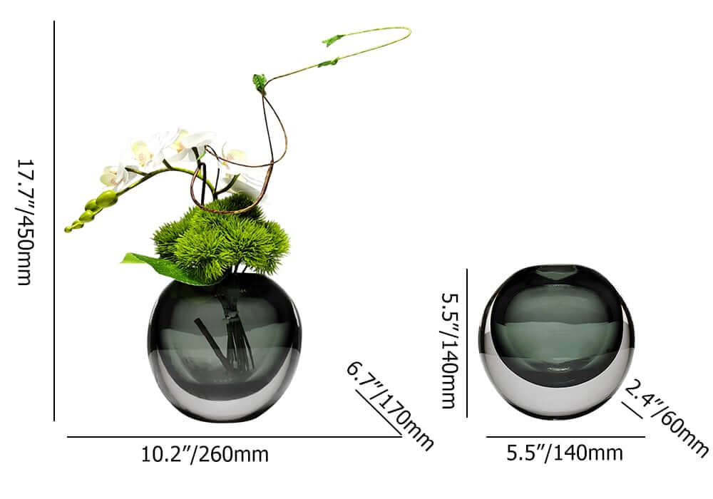 Artificial Orchid Floral Arrangement in Black Glass Planter Dimensions