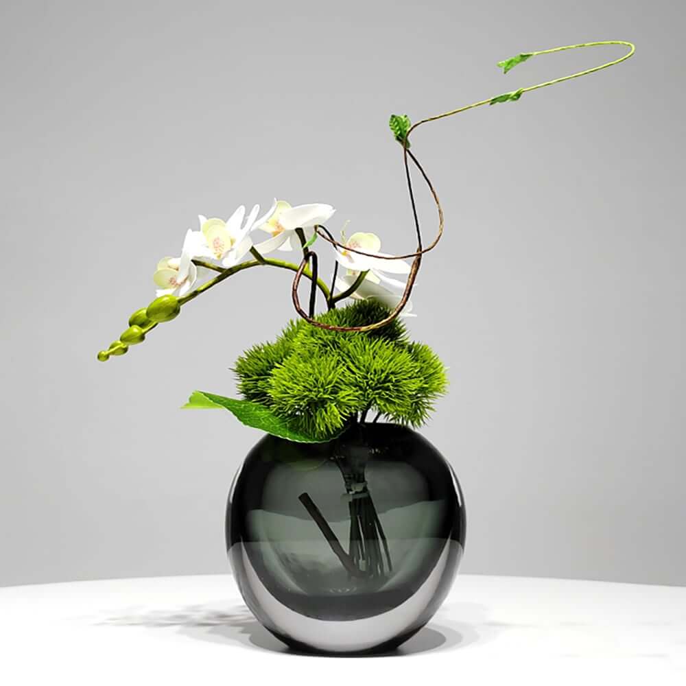 Artificial Orchid Floral Arrangement in Black Glass Planter Main Product Image