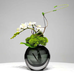 Artificial Orchid Floral Arrangement in Black Glass Planter Main Product Image