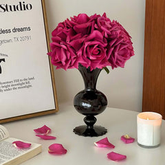 Artificial Rose Floral Arrangement in Black Plastic Planter