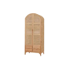 Ash Wood Japandi Armoire With Rattan Doors And Four Drawers