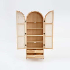 Ash Wood Japandi Armoire With Rattan Doors And Four Drawers