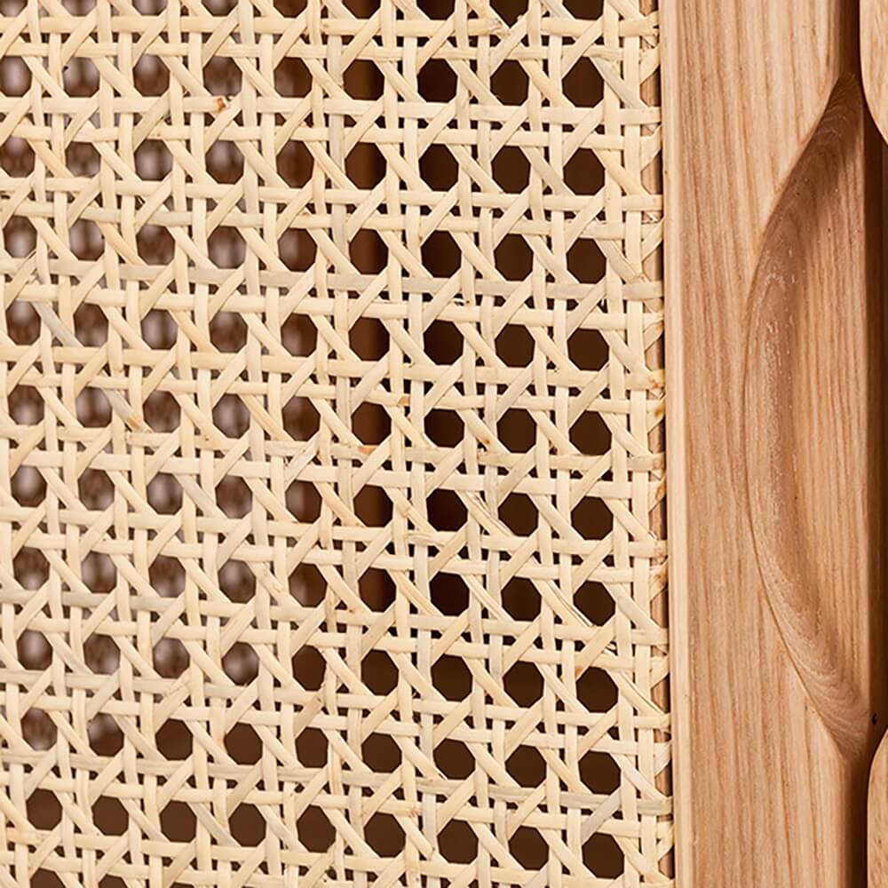 Ash Wood Japandi Armoire With Rattan Doors And Four Drawers