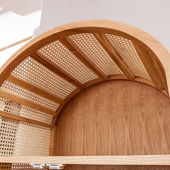 Ash Wood Japandi Armoire With Rattan Doors And Four Drawers