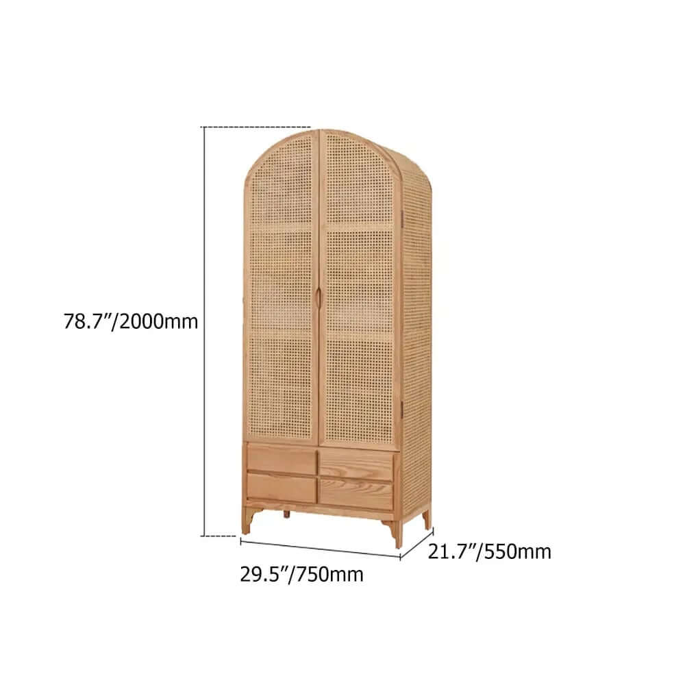 Ash Wood Japandi Armoire With Rattan Doors And Four Drawers Dimensions