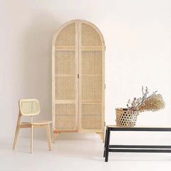 Ash Wood Wardrobe with Rattan Doors and Two Drawers