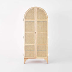 Ash Wood Wardrobe with Rattan Doors and Two Drawers