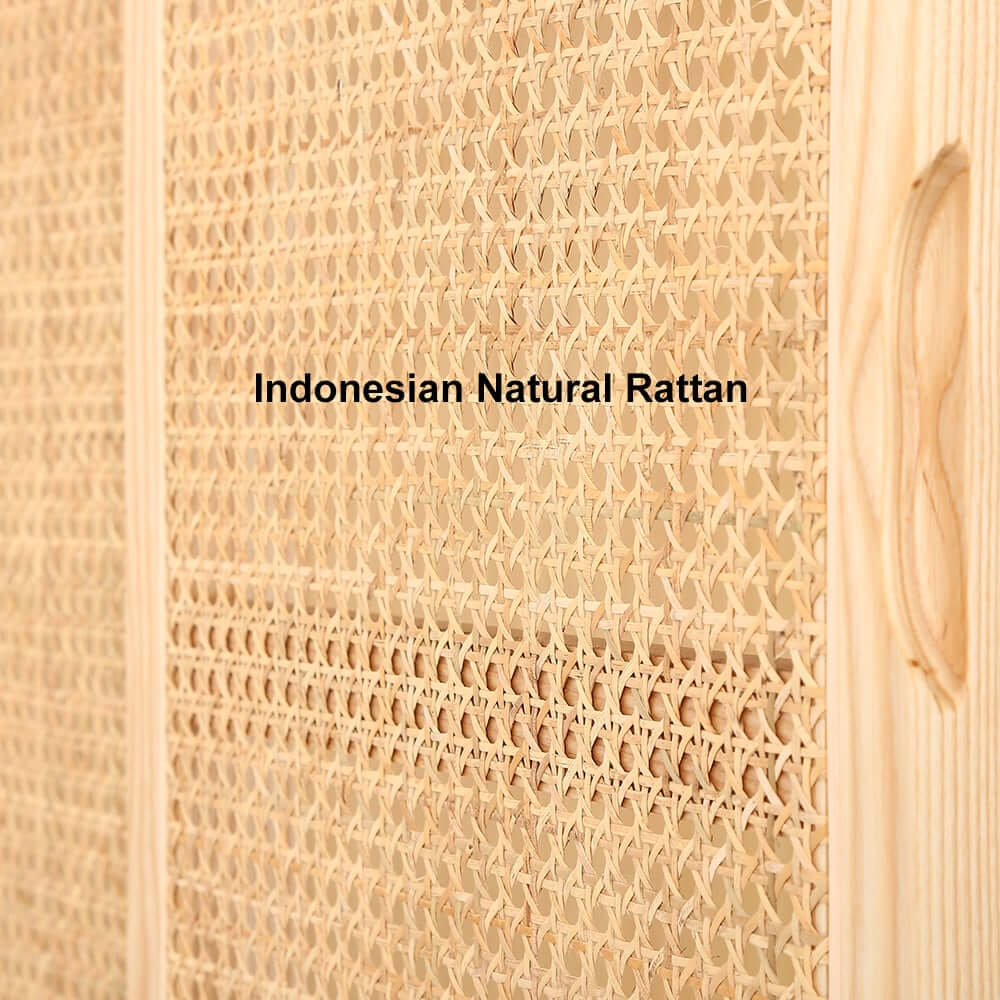 Ash Wood Wardrobe with Rattan Doors and Two Drawers