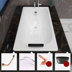 Simple Cast Iron Rectangular Chalk Drop-in Bathtub Soaking Back to Wall, Tub, 47"L x 27.5"W x 16.5"H Bathtubs