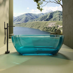 Ink Resin Freestanding Bathtub with Handle, Roll Top, Compression Faucet, Oval Shape, and Valve, 51"L x 28"W x 22"H Bathtubs