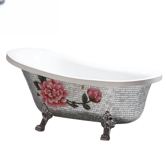 Silver modern Lucite elliptical clawfoot bathtub with single slipper soaking design