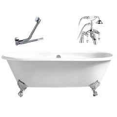 Modern Oval Porcelain Enameled Cast Iron Clawfoot Soaking Bathtub in Roll Top Design - 78cm x 59.5cm Bathtubs