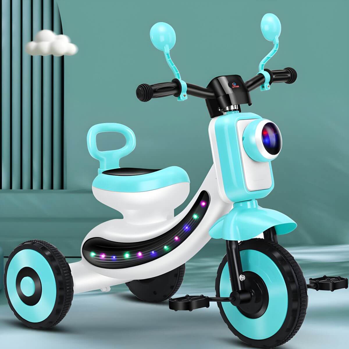 Battery-Powered Kids Tricycle with LED Light Strip & Stable Triangle Frame