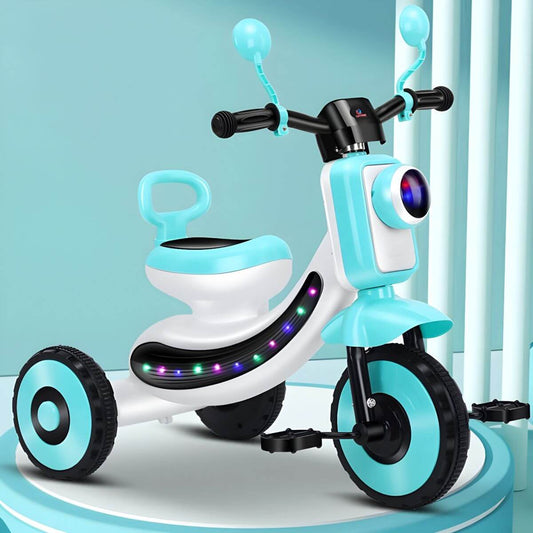 Battery-Powered Kids Tricycle with LED Light Strip & Stable Triangle Frame