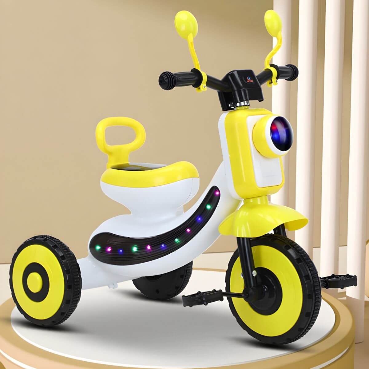 Battery-Powered Kids Tricycle with LED Light Strip & Stable Triangle Frame