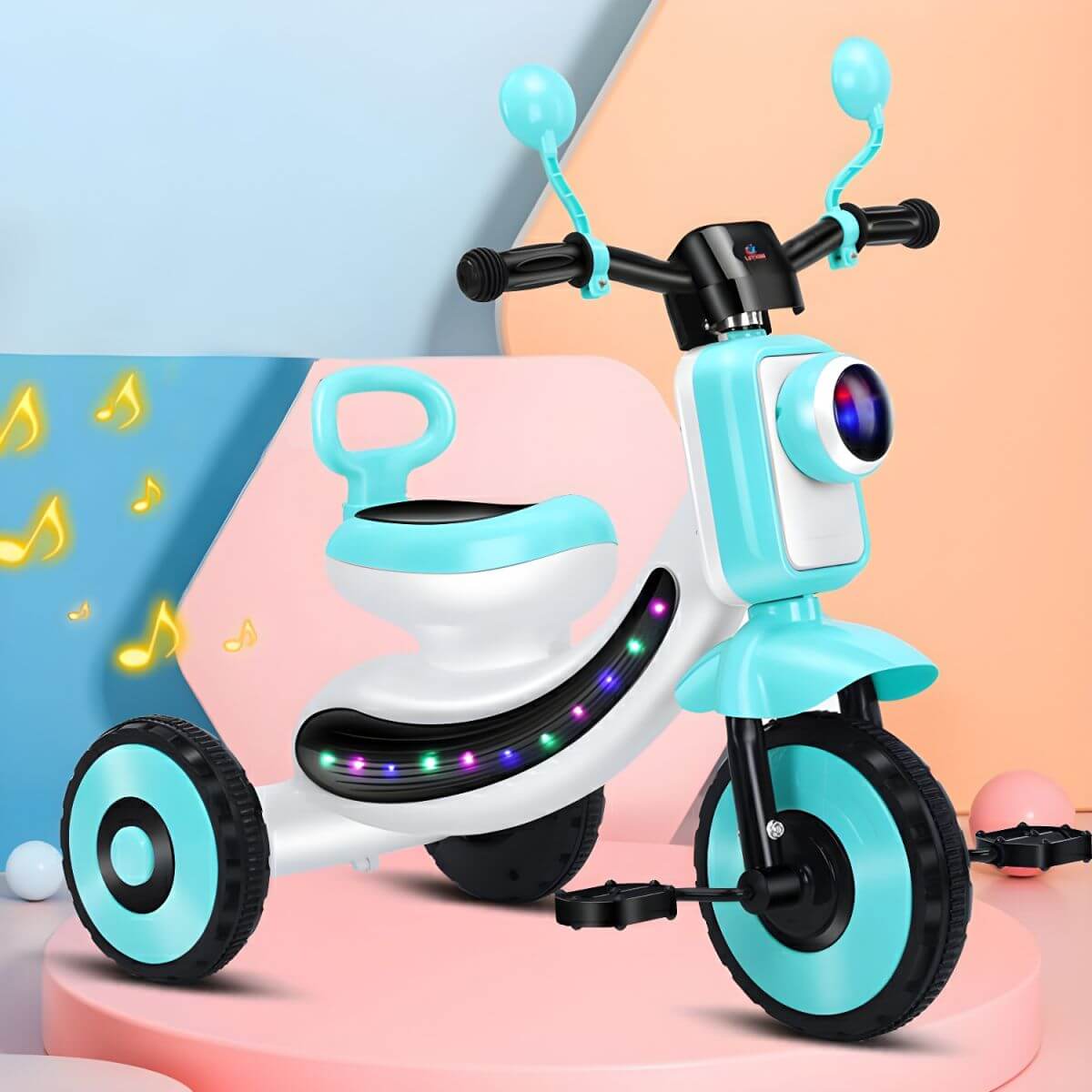Battery-Powered Kids Tricycle with LED Light Strip & Stable Triangle Frame