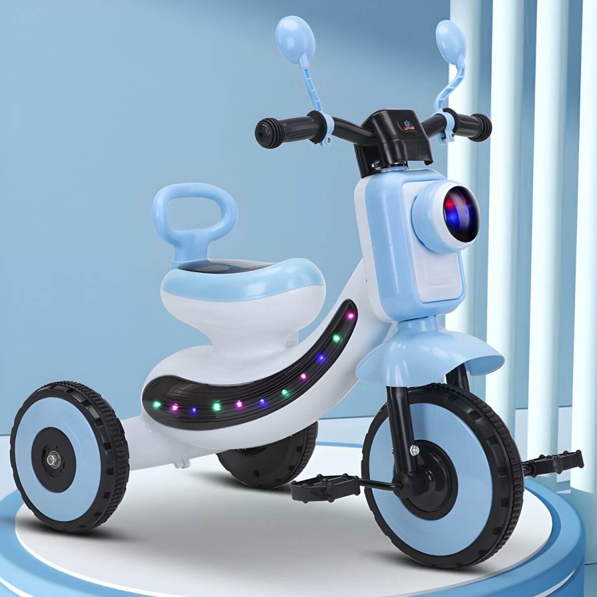 Battery-Powered Kids Tricycle with LED Light Strip & Stable Triangle Frame