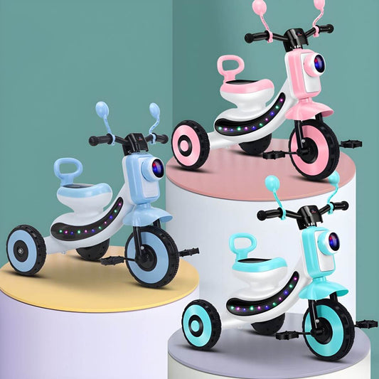 Battery-Powered Kids Tricycle with LED Light Strip & Stable Triangle Frame Main Product Image