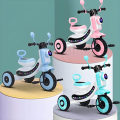 Battery-Powered Kids Tricycle with LED Light Strip & Stable Triangle Frame Main Product Image