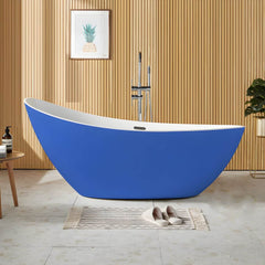 Contemporary Freestanding Soaking Bathtub Oval Slipper Acrylic Bathtub - White 59"L x 31.5"W x 32"H Tub Bathtubs
