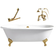 Modern Oval Porcelain Enameled Cast Iron Clawfoot Soaking Bathtub in Roll Top Design - 78cm x 59.5cm Bathtubs