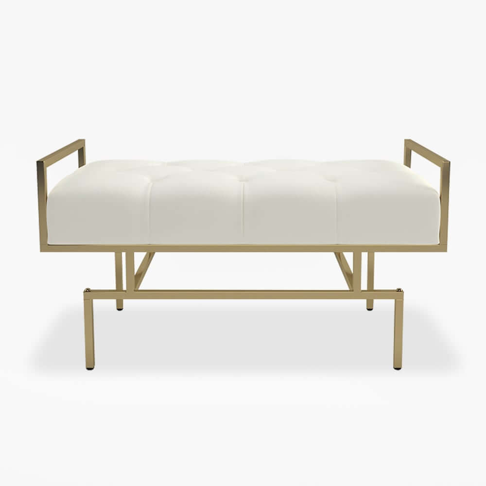 Beige Faux Leather Modern Backless Entryway Bench with Gold Legs