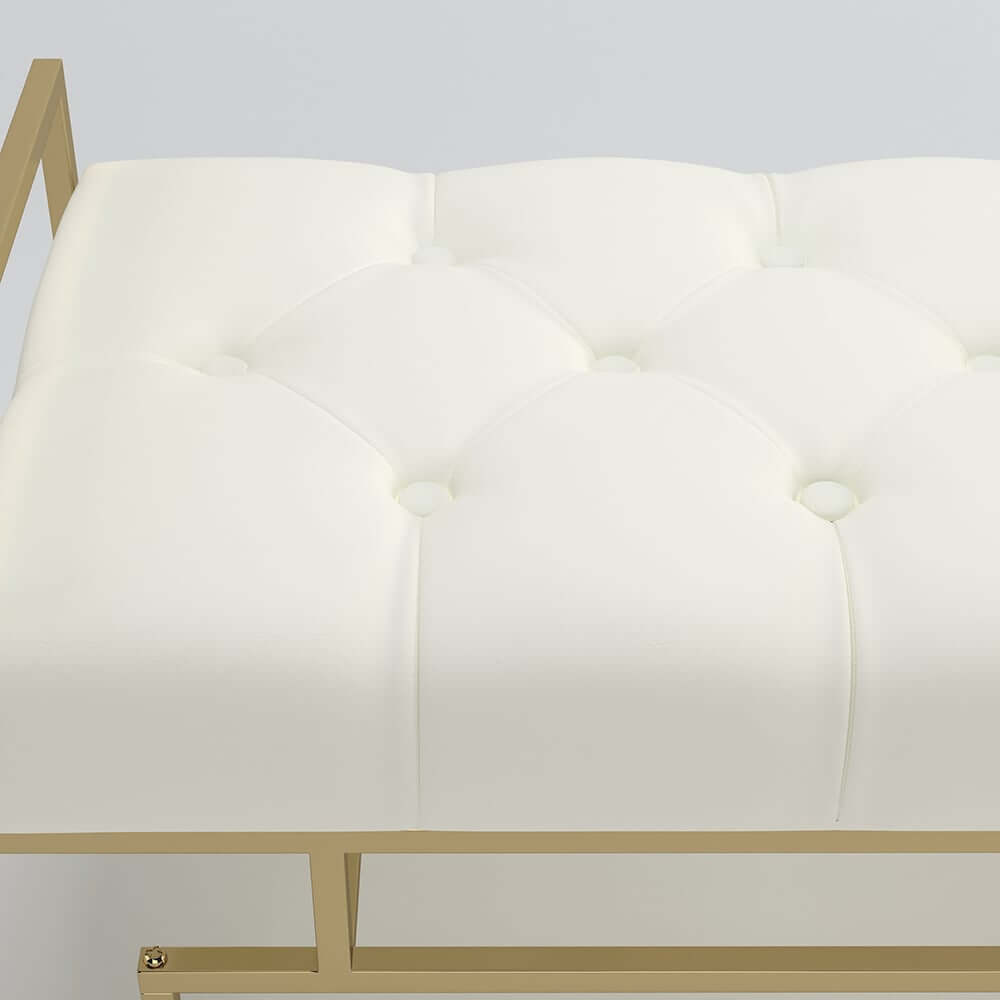 Beige Faux Leather Modern Backless Entryway Bench with Gold Legs