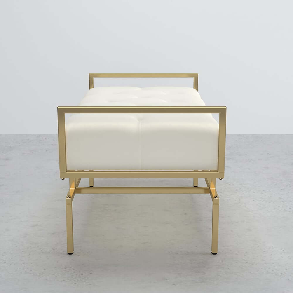 Beige Faux Leather Modern Backless Entryway Bench with Gold Legs
